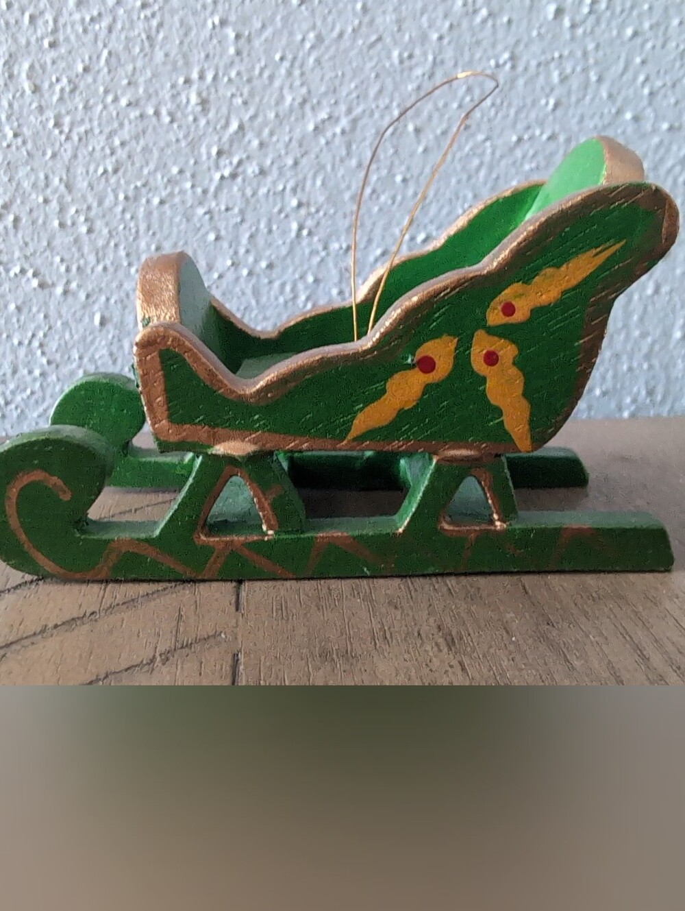Vintage Green Wooden Sleigh Ornament